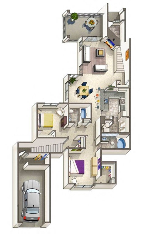 Floor plan for 2 beds, 2 baths, 1195 sqft